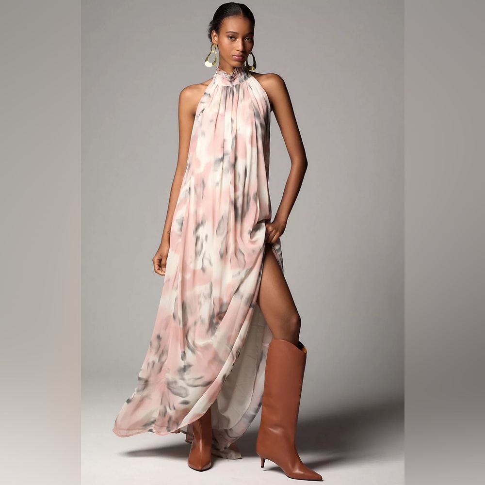Maeve Halter Sheer Printed Maxi Dress